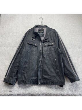 Y2K Waxed Coated Denim Jean Jacket Trucker Moto Grunge Utility Men Sz XL Racing
